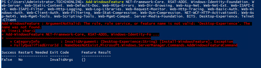 Error While Windows Feature Installation