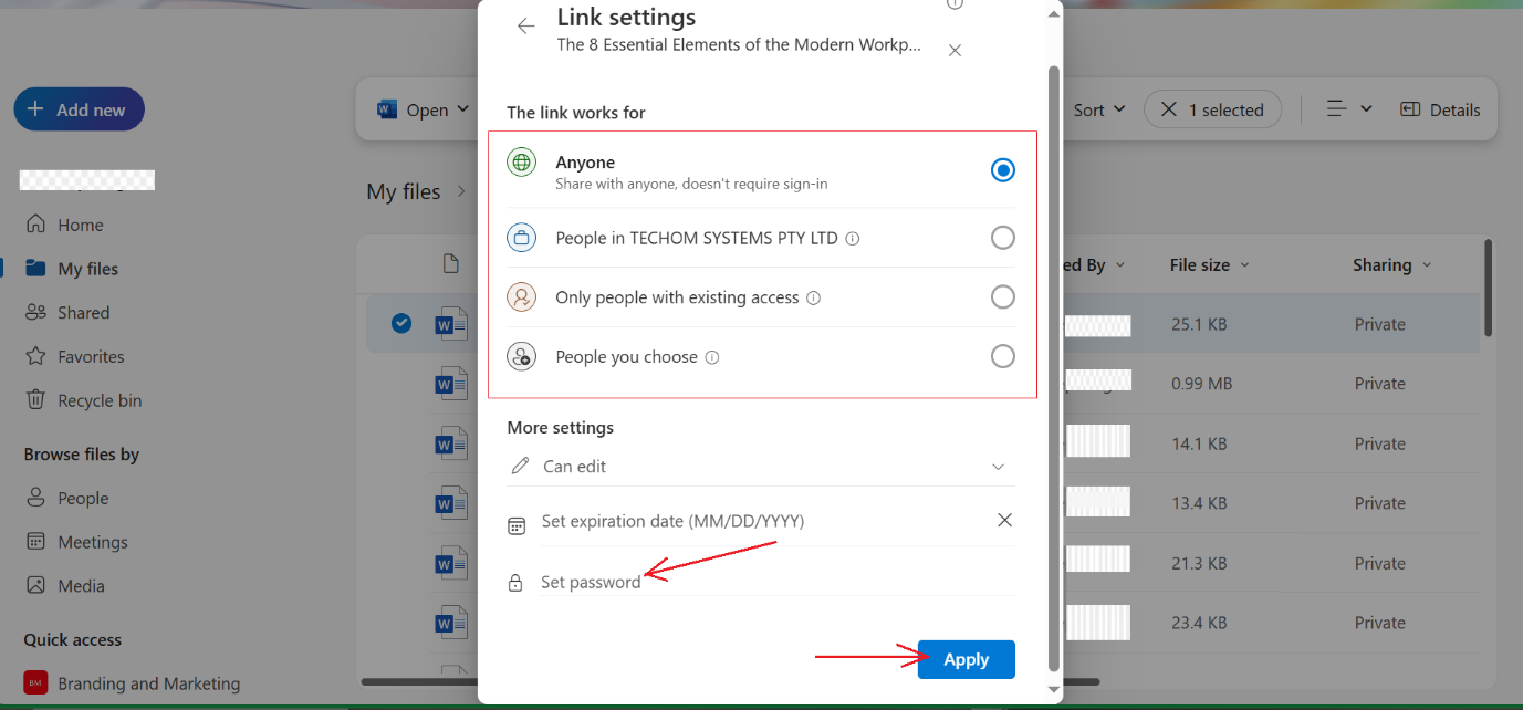 Password Protect Shared Files on OneDrive 